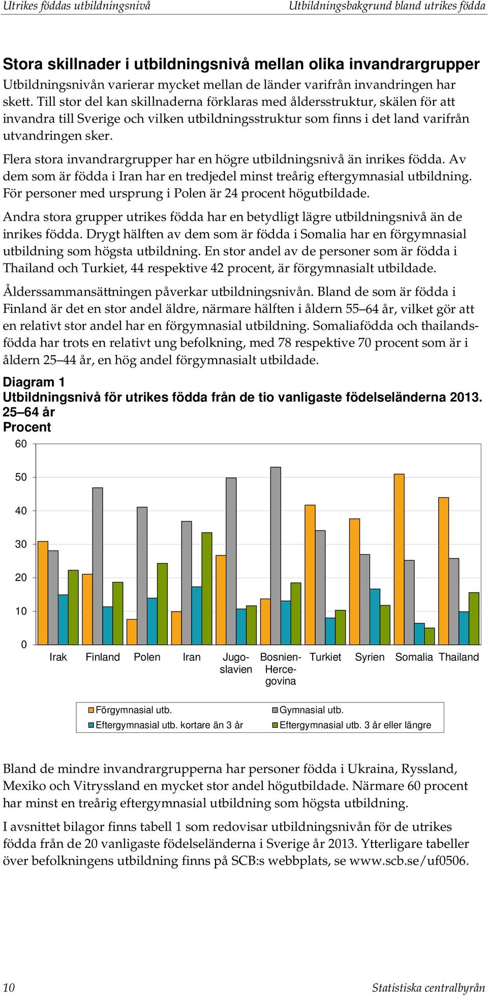 Flera stora invandrargrupper har en högre snivå än inrikes födda. Av dem som är födda i Iran har en tredjedel minst treårig eftergymnasial.