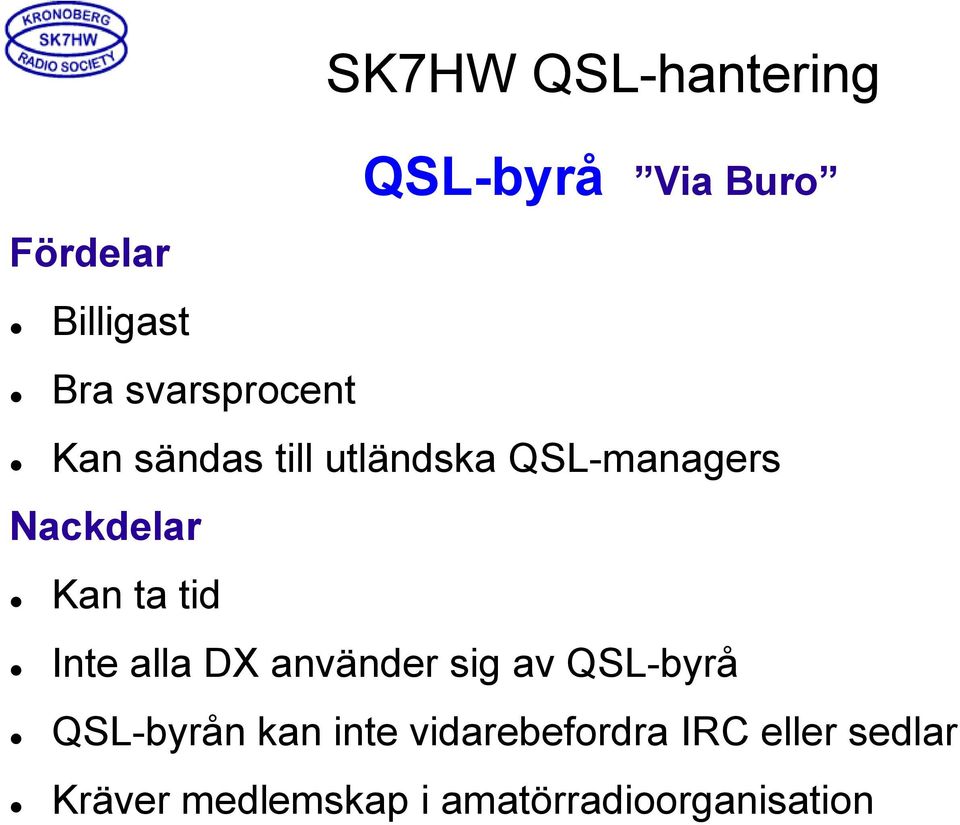 alla DX använder sig av QSL-byrå QSL-byrån kan inte