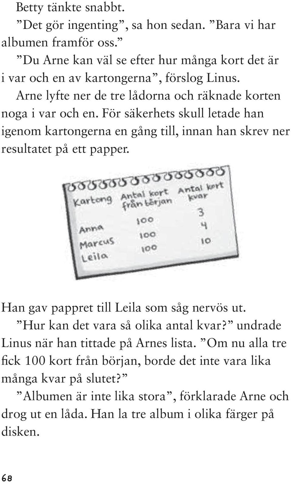 För säkerhets skull letade han igenom kartongerna en gång till, innan han skrev ner resultatet på ett papper. Han gav pappret till Leila som såg nervös ut.