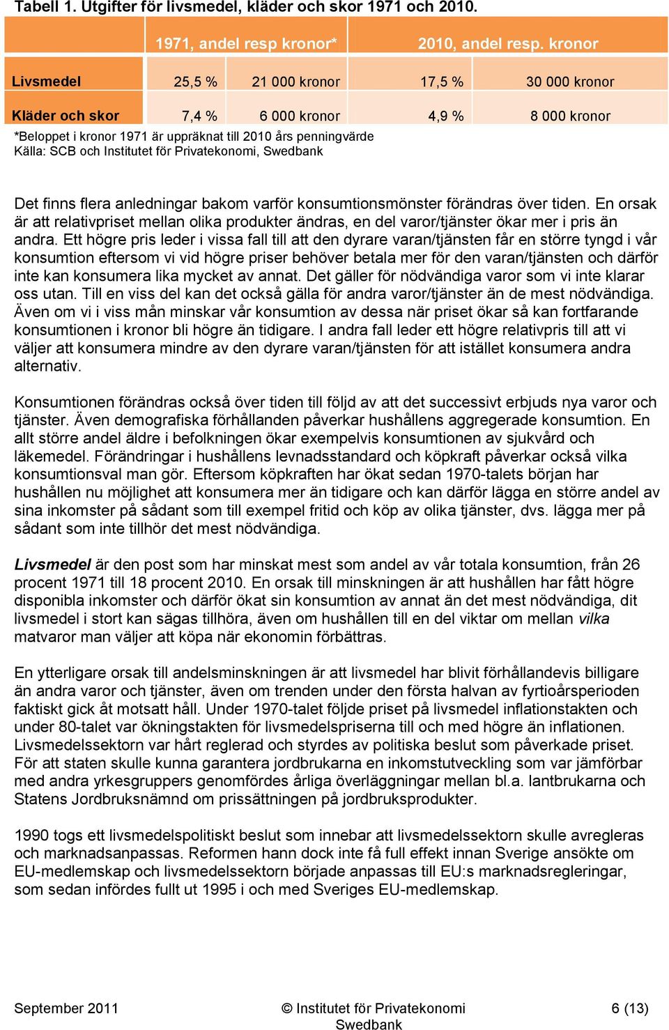 Institutet för Privatekonomi, Det finns flera anledningar bakom varför konsumtionsmönster förändras över tiden.