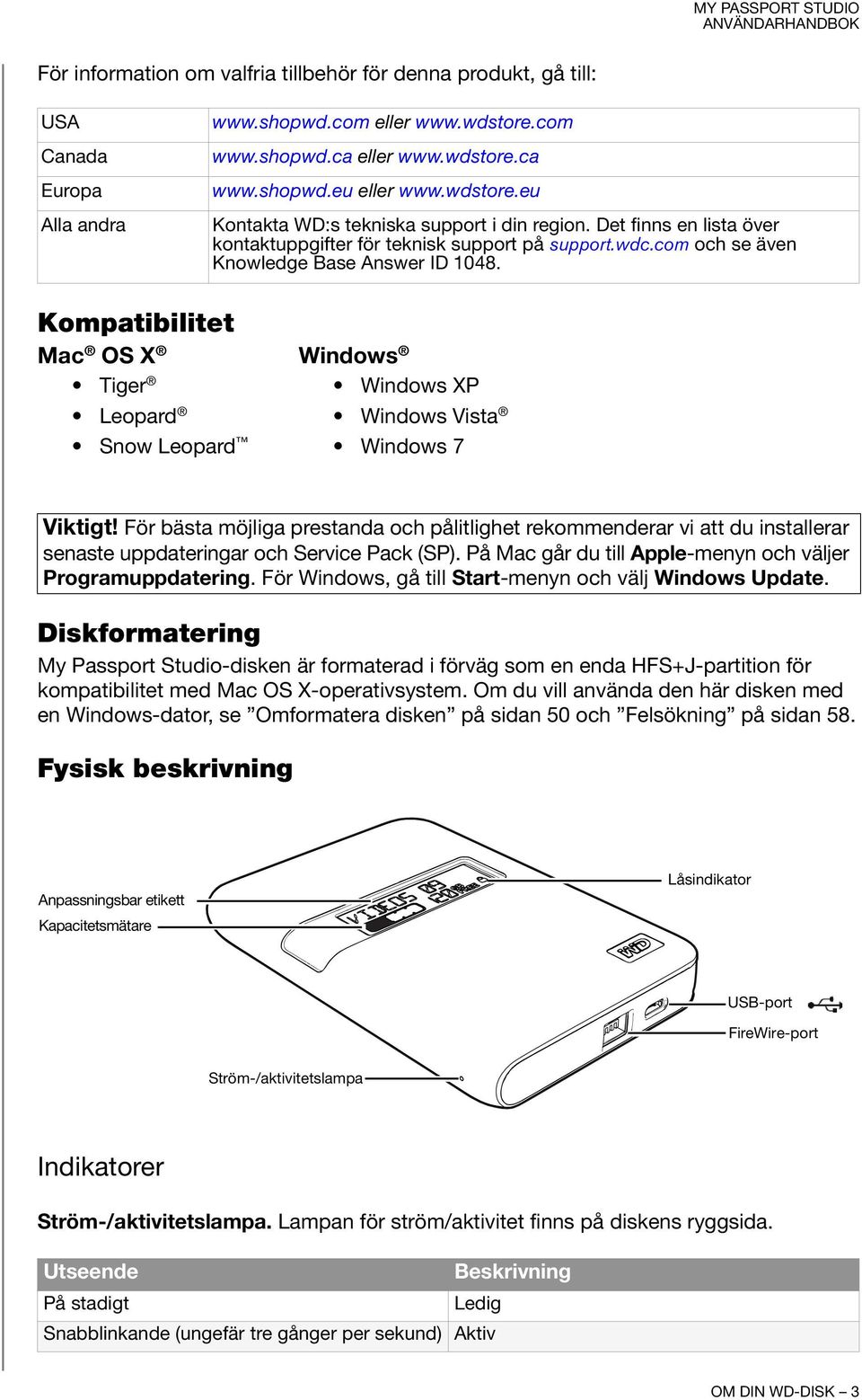 Kompatibilitet Mac OS X Windows Tiger Windows XP Leopard Windows Vista Snow Leopard Windows 7 Viktigt!
