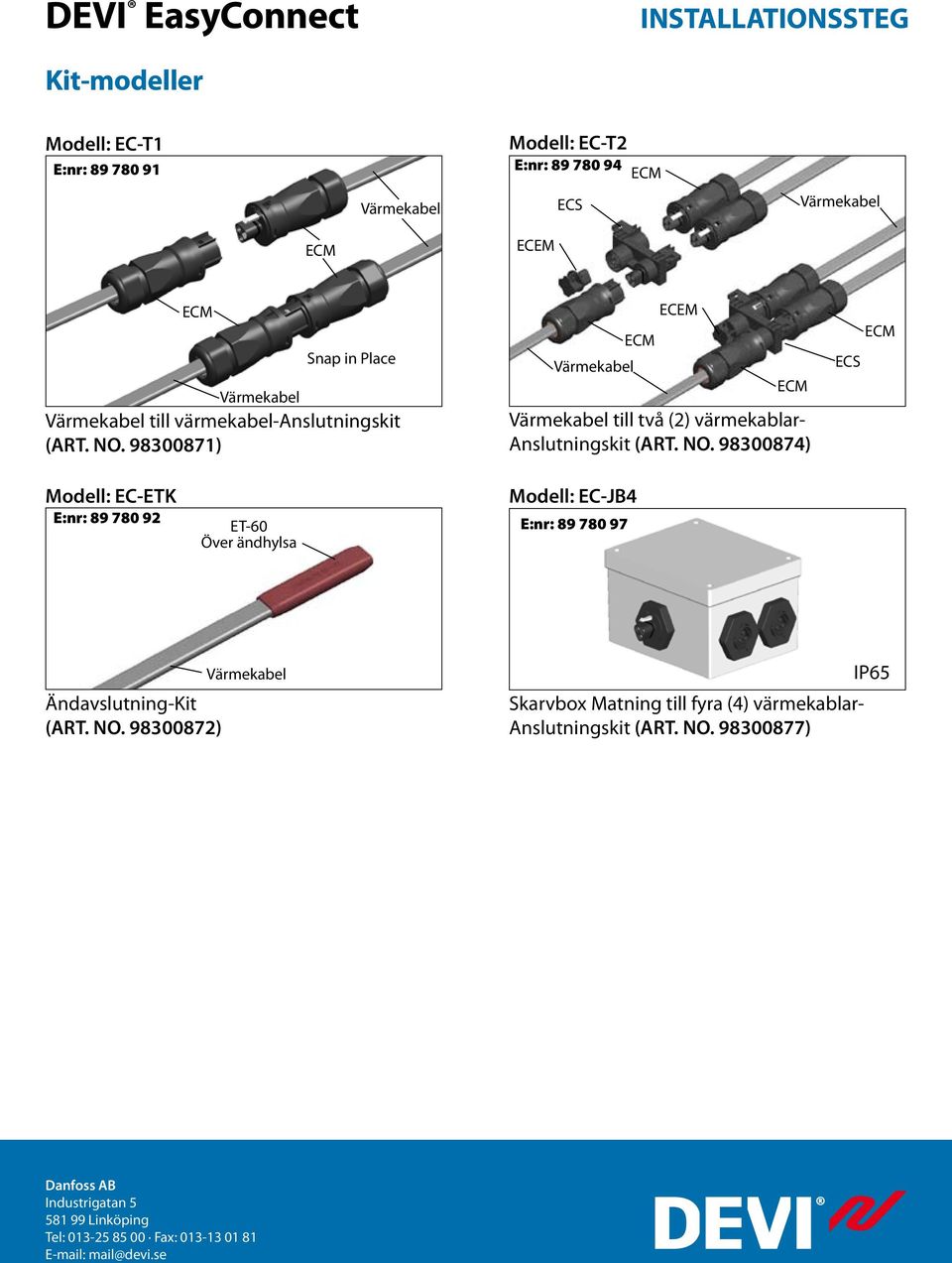 98300874) ECS Modell: EC-ETK ET-60 Över ändhylsa Modell: EC-JB4 Ändavslutning-Kit (ART. NO.