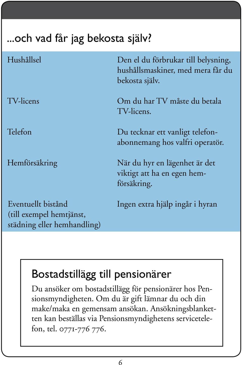 mera får du bekosta själv. Om du har TV måste du betala TV-licens. Du tecknar ett vanligt telefonabonnemang hos valfri operatör.