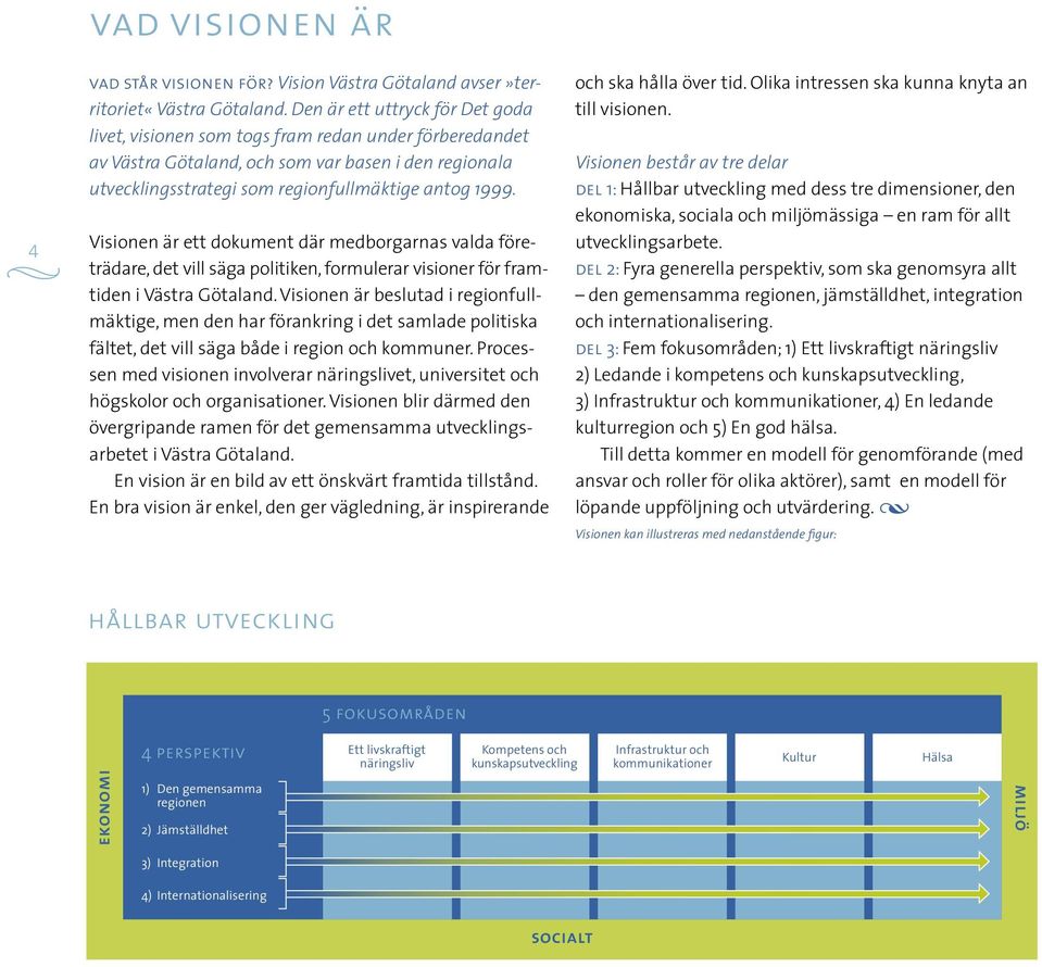 Visionen är ett dokument där medborgarnas valda företrädare, det vill säga politiken, formulerar visioner för framtiden i Västra Götaland.