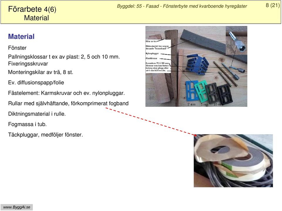 Fixeringsskruvar Monteringskilar av trä, 8 st. Ev.