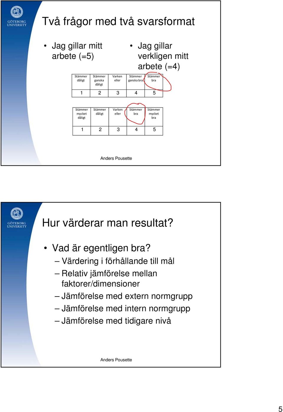 eller bra mycket dåligt bra 1 2 3 4 5 Hur värderar man resultat? Vad är egentligen bra?
