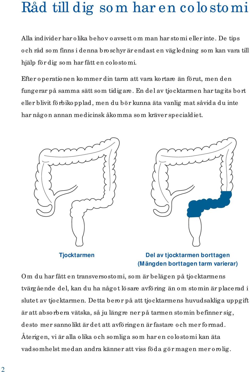 Efter operationen kommer din tarm att vara kortare än förut, men den fungerar på samma sätt som tidigare.