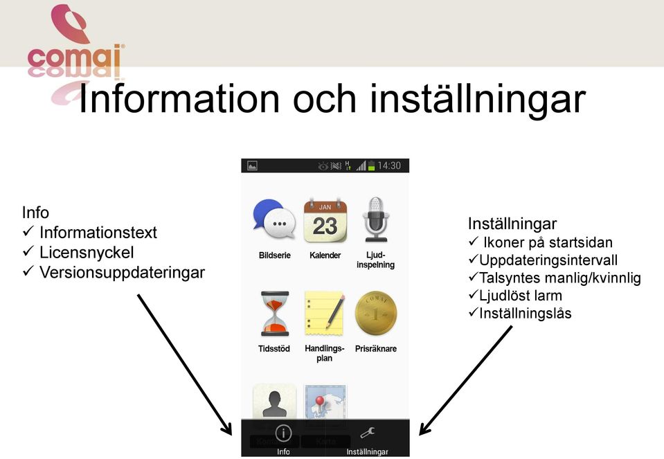 Versionsuppdateringar Inställningar Ikoner på