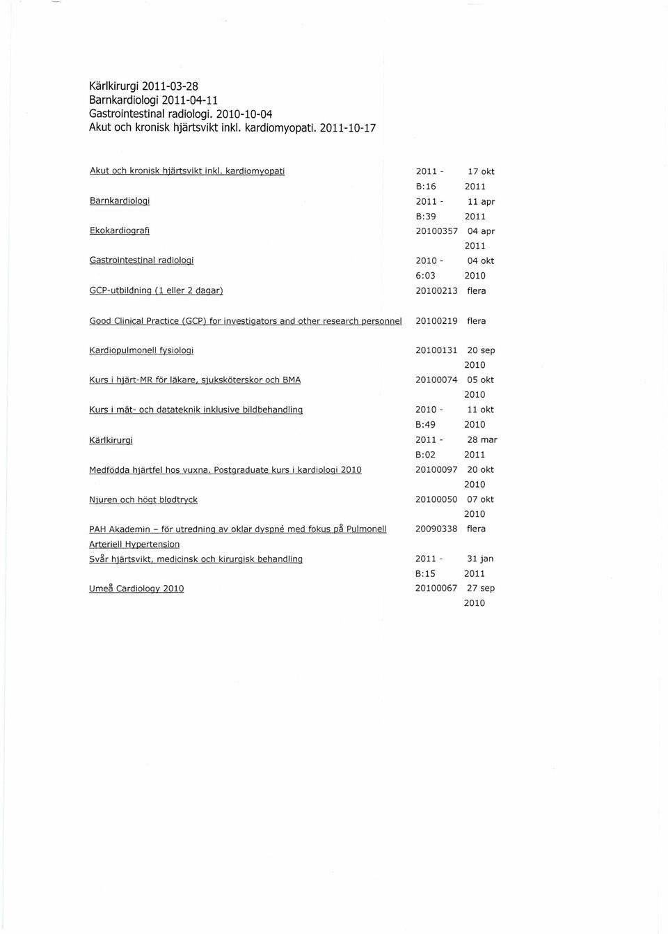 Clinical Practice CGCP)for investigators and other research personnel 0219 flera Kardiopulmonell fysiologi Kurs i hjärt-mr för läkare, sjuksköterskor och 8MA Kurs i mät- och datateknik inklusive bild