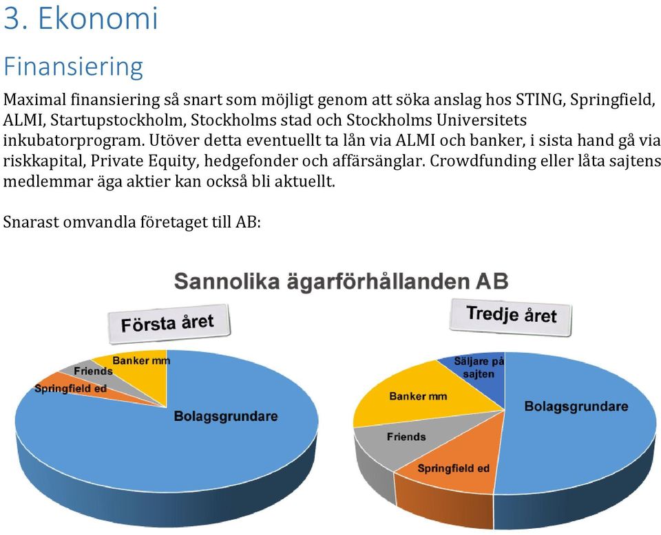 Utöver detta eventuellt ta lån via ALMI och banker, i sista hand gå via riskkapital, Private Equity,