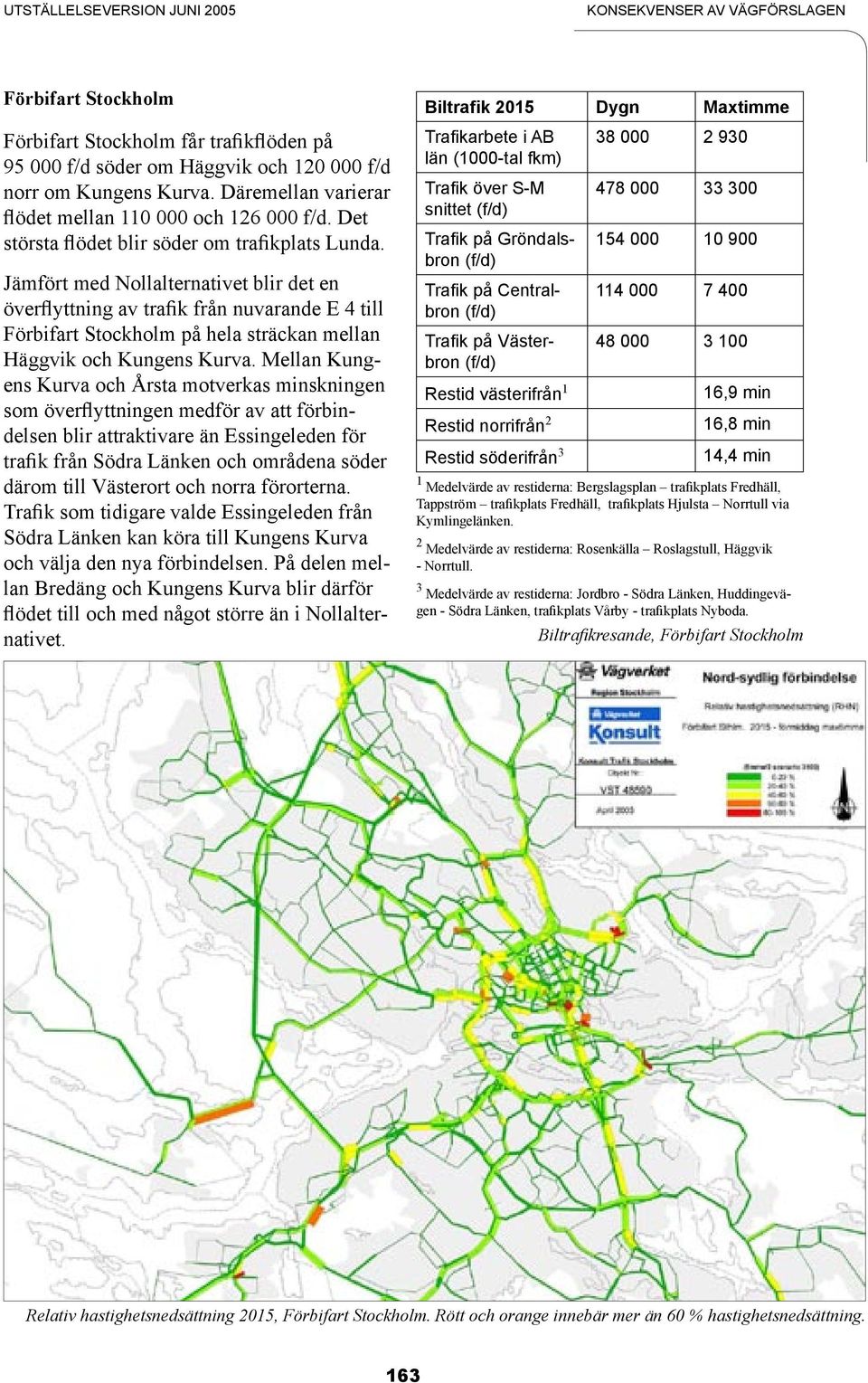 Jämfört med Nollalternativet blir det en överflyttning av trafik från nuvarande E 4 till Förbifart Stockholm på hela sträckan mellan Häggvik och Kungens Kurva.