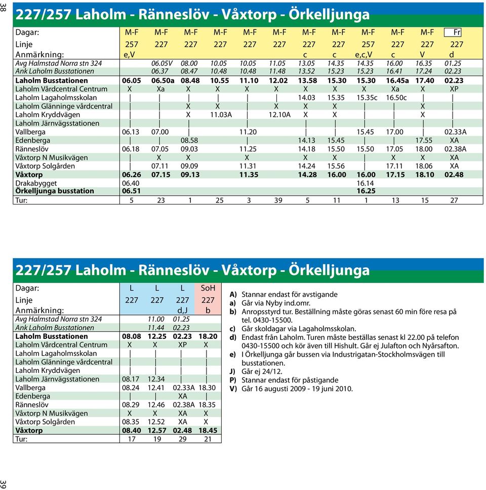 23 Laholm Busstationen 06.05 06.50a 08.48 10.55 11.10 12.02 13.58 15.30 15.30 16.45a 17.40 02.23 Laholm Vårdcentral Centrum X Xa X X X X X X X Xa X XP Laholm Lagaholmsskolan 14.03 15.35 15.35c 16.