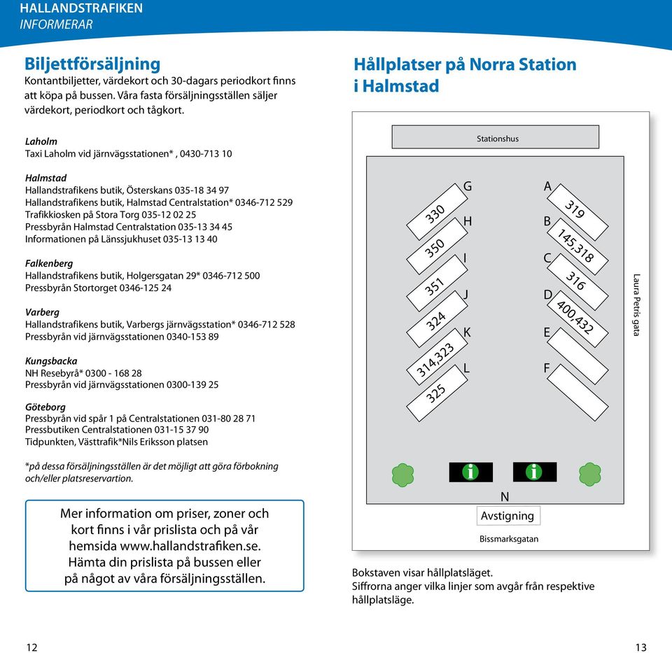 Centralstation* 0346-712 529 Trafikkiosken på Stora Torg 035-12 02 25 Pressbyrån Halmstad Centralstation 035-13 34 45 Informationen på Länssjukhuset 035-13 13 40 Falkenberg Hallandstrafikens butik,