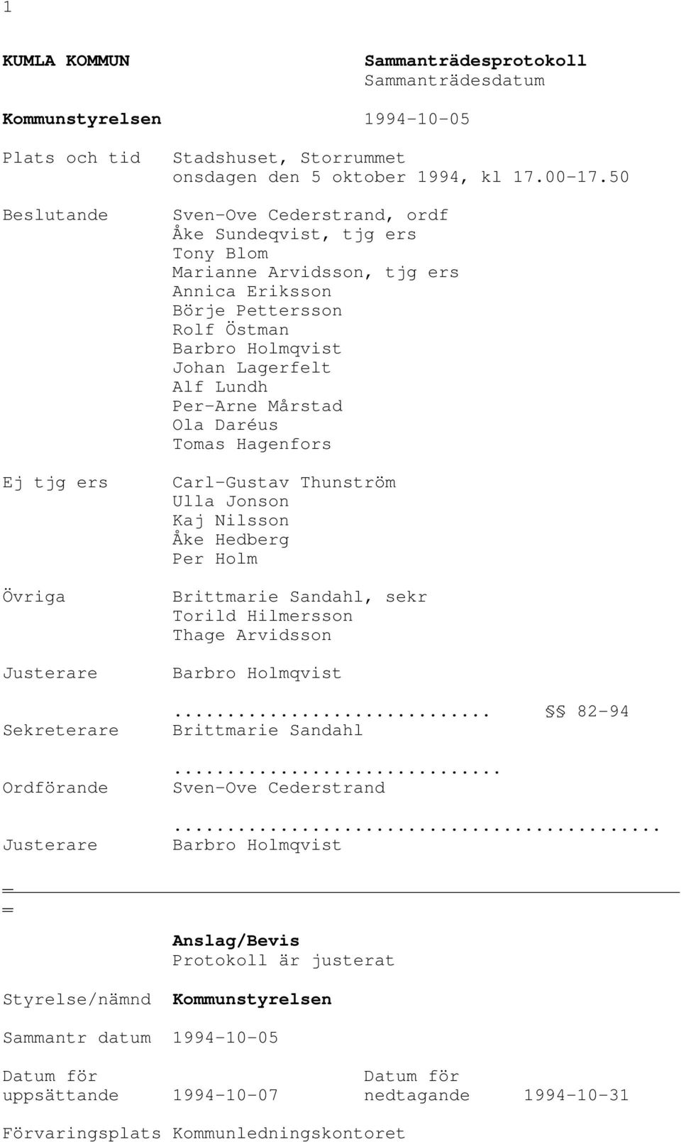 50 Sven-Ove Cederstrand, ordf Åke Sundeqvist, tjg ers Tony Blom Marianne Arvidsson, tjg ers Annica Eriksson Börje Pettersson Rolf Östman Barbro Holmqvist Johan Lagerfelt Alf Lundh Per-Arne Mårstad