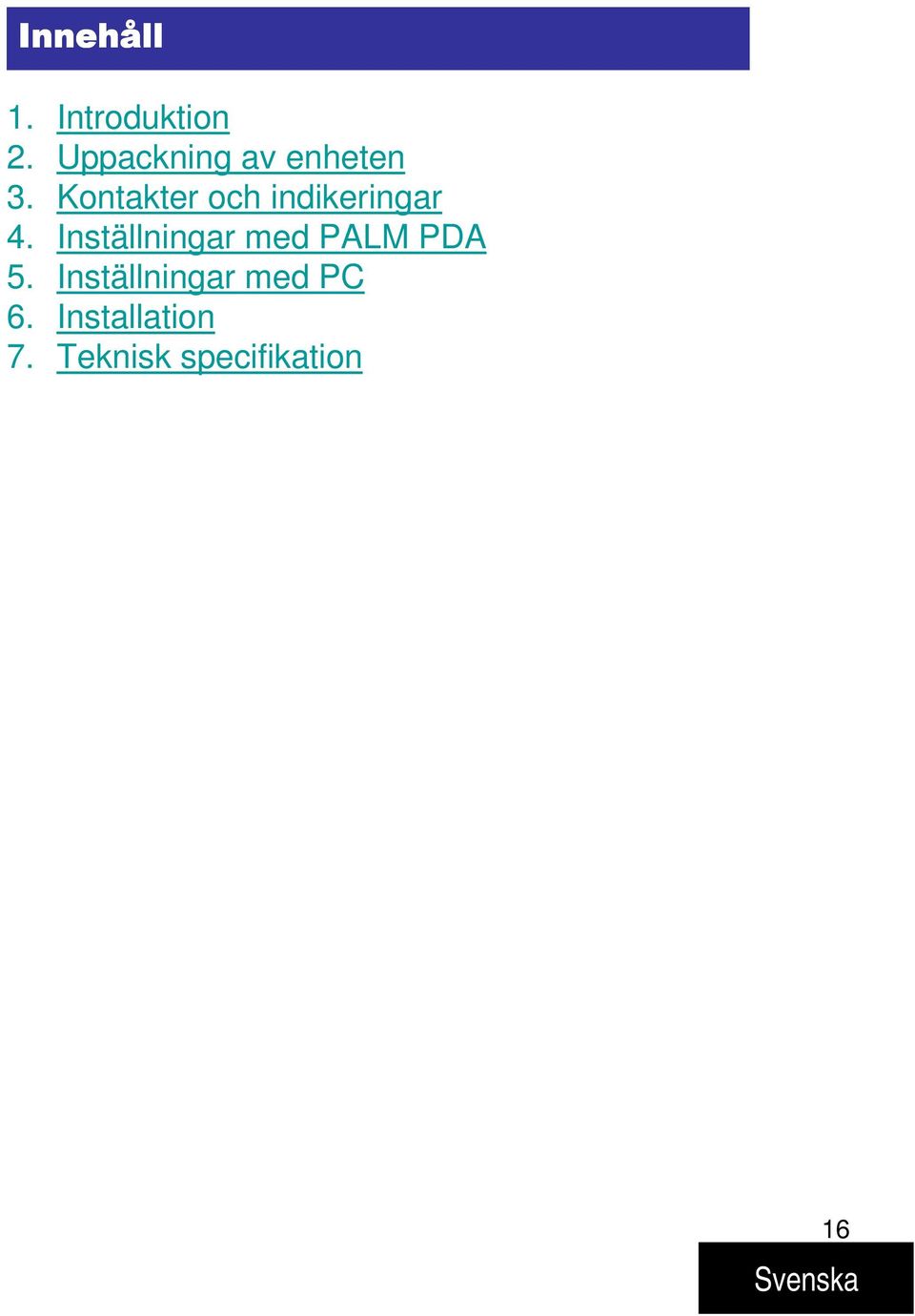 Inställningar med PALM PDA 5.