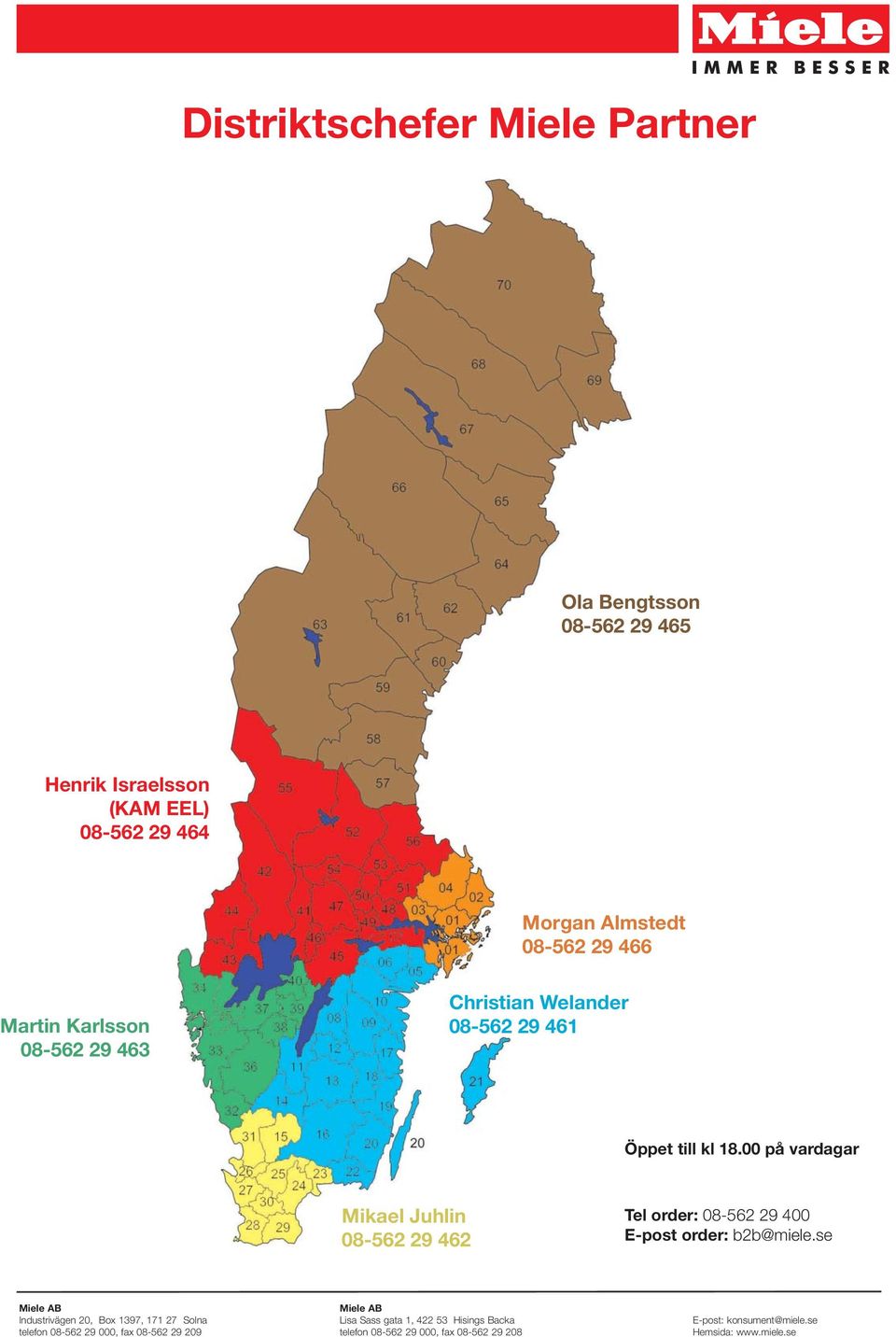 00 på vardagar Mikael Juhlin 08-562 29 462 Tel order: 08-562 29 400 E-post order: b2b@miele.