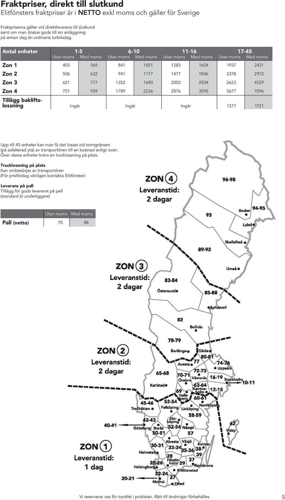 Antal enheter 1-5 6-10 11-16 17-45 Zon 1 455 569 841 1051 1283 1604 1937 2421 Zon 2 506 632 941 1177 1477 1846 2378 2972 Zon 3 621 777 1352 1690 2003 2504 3623 4529 Zon 4 751 939 1789 2236 2876 3595