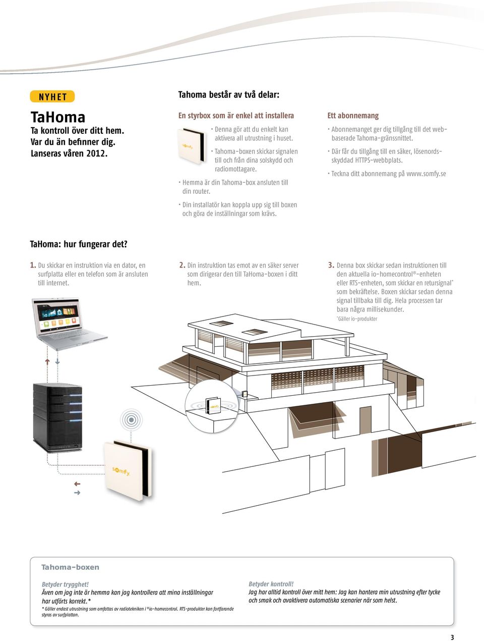 Tahoma-boxen skickar signalen till och från dina solskydd och radiomottagare. Hemma är din Tahoma-box ansluten till din router.
