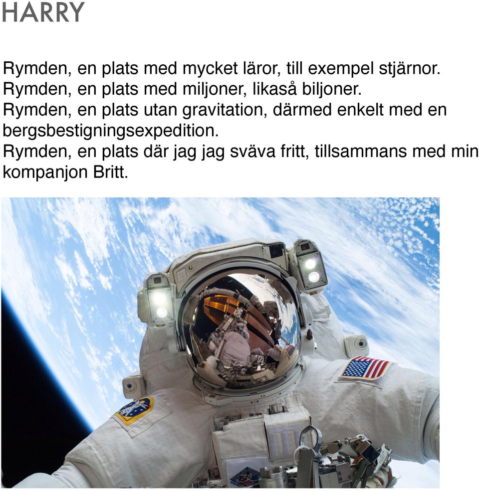 Rymden, en plats utan gravitation, därmed enkelt med en