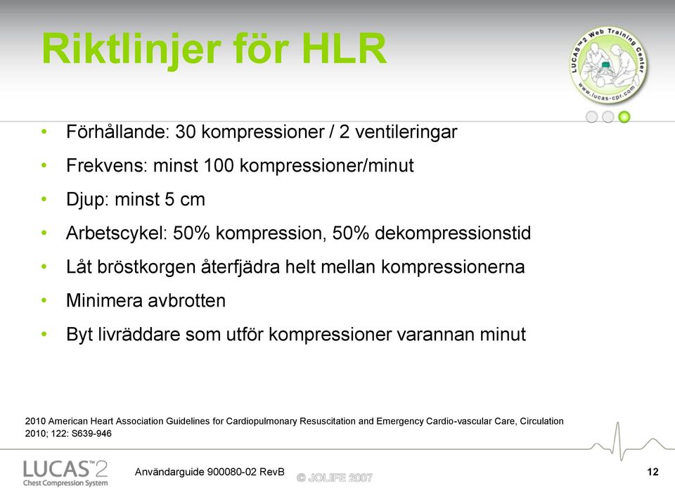 Minimera avbrotten Byt livräddare som utför kompressioner varannan minut 2010 American Heart Association Guidelines for