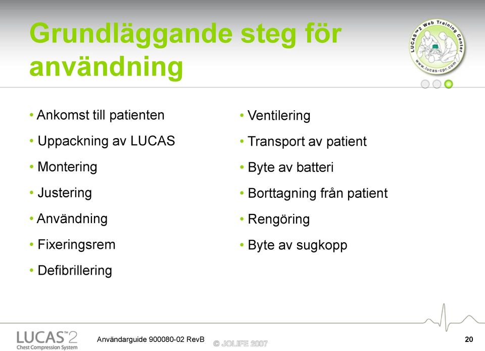 Ventilering Transport av patient Byte av batteri Borttagning från
