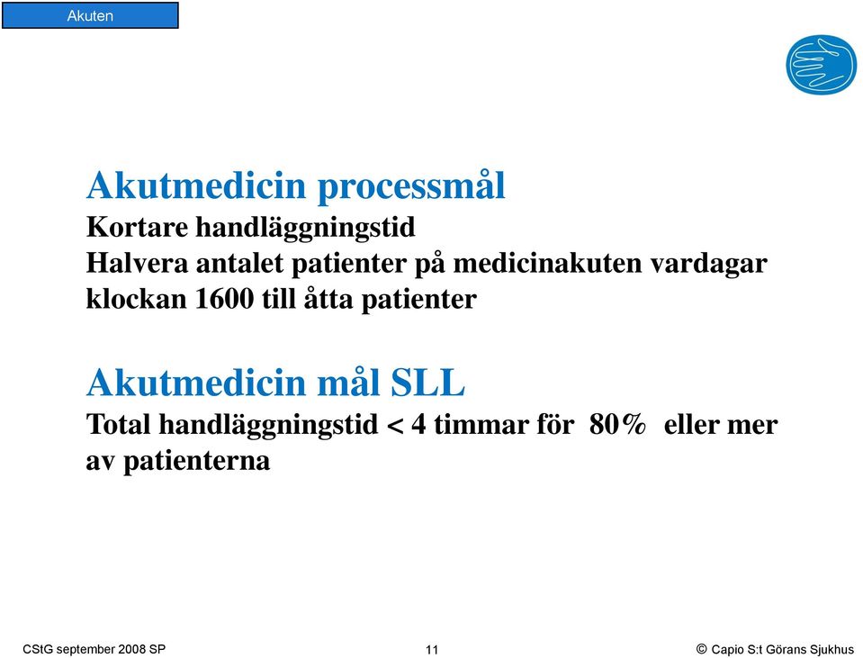 klockan 1600 till åtta patienter Akutmedicin mål SLL