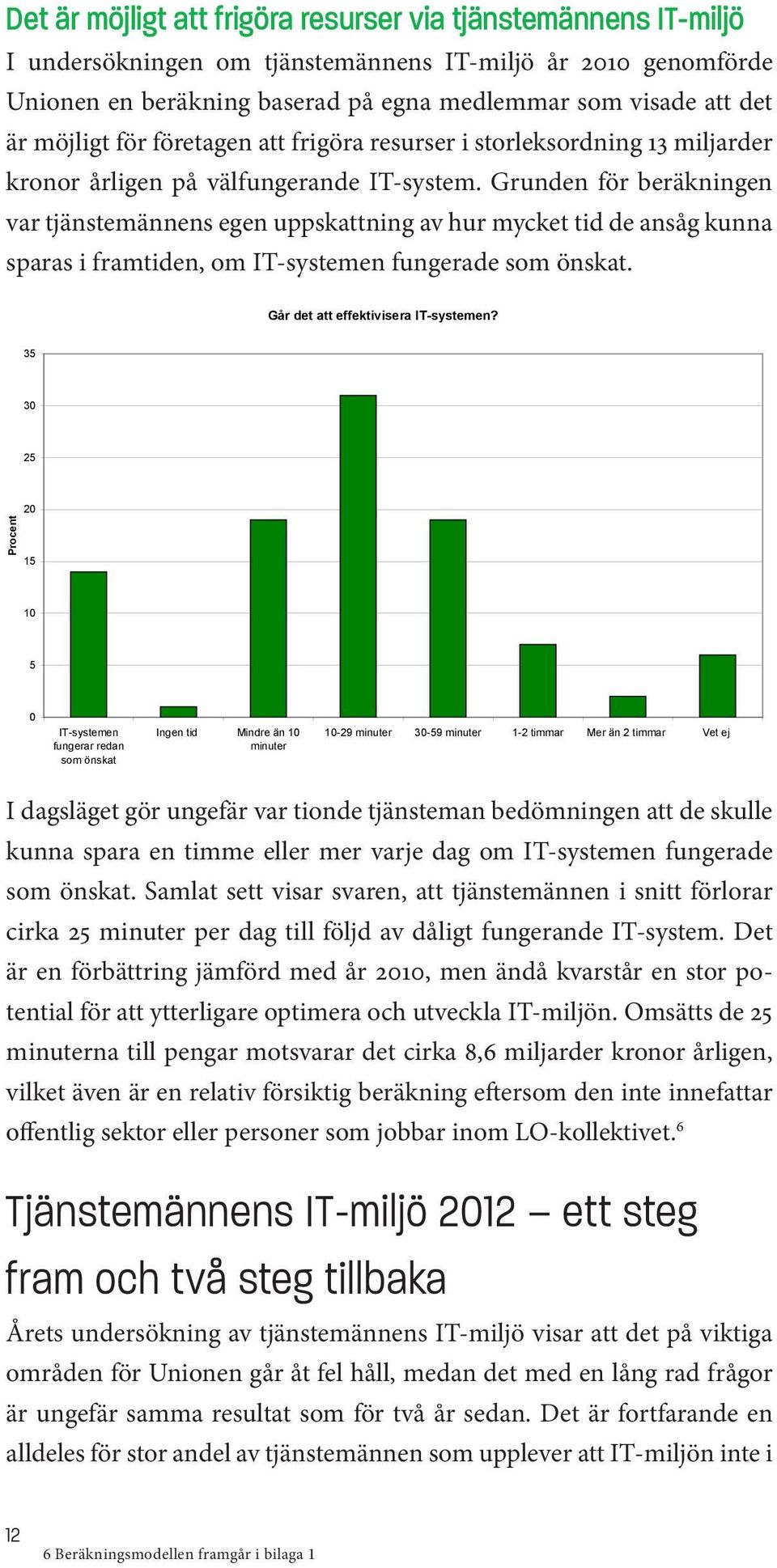 Grunden för beräkningen var tjänstemännens egen uppskattning av hur mycket tid de ansåg kunna sparas i framtiden, om IT-systemen fungerade som önskat. Går det att effektivisera IT-systemen?