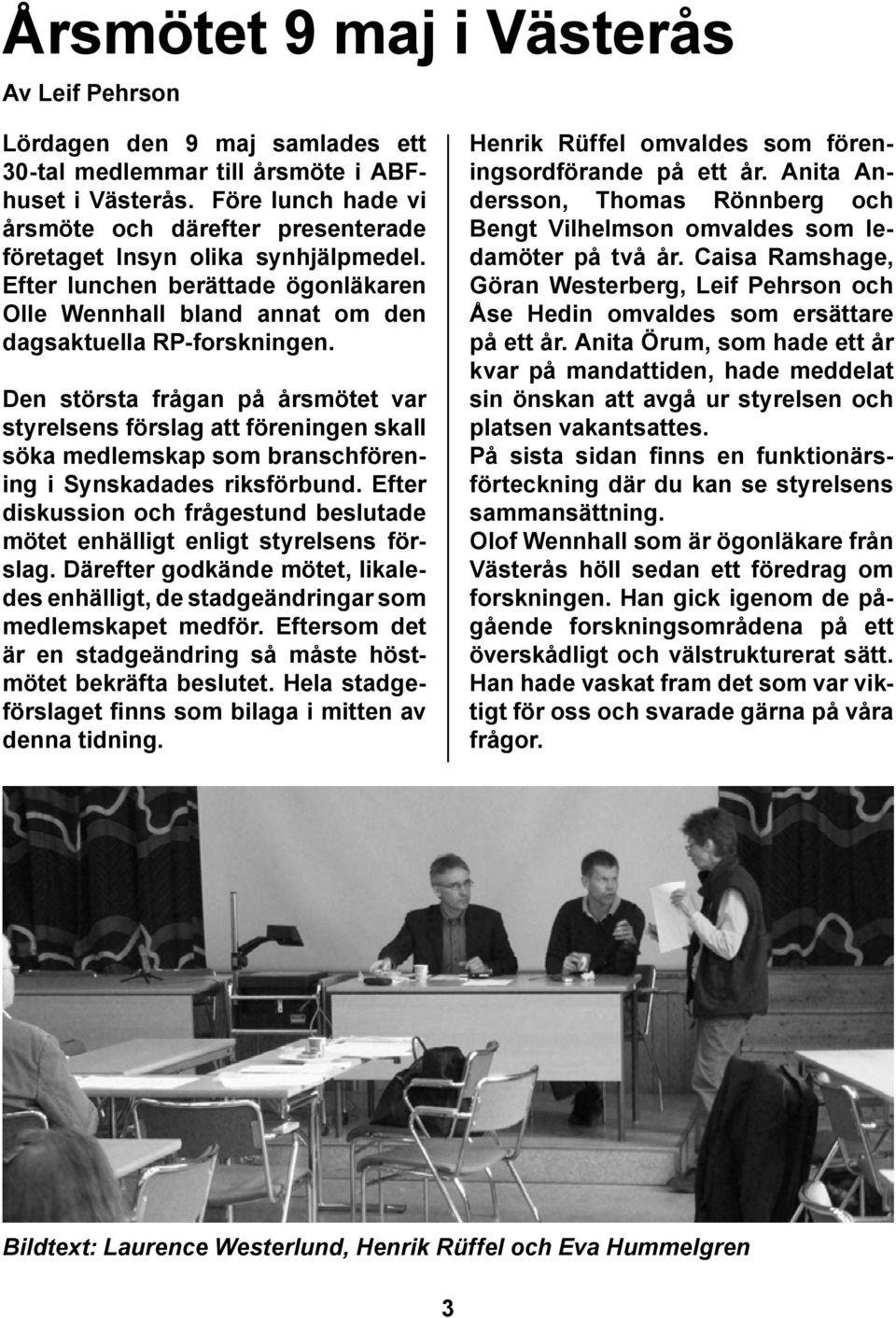 Den största frågan på årsmötet var styrelsens förslag att föreningen skall söka medlemskap som branschförening i Synskadades riksförbund.