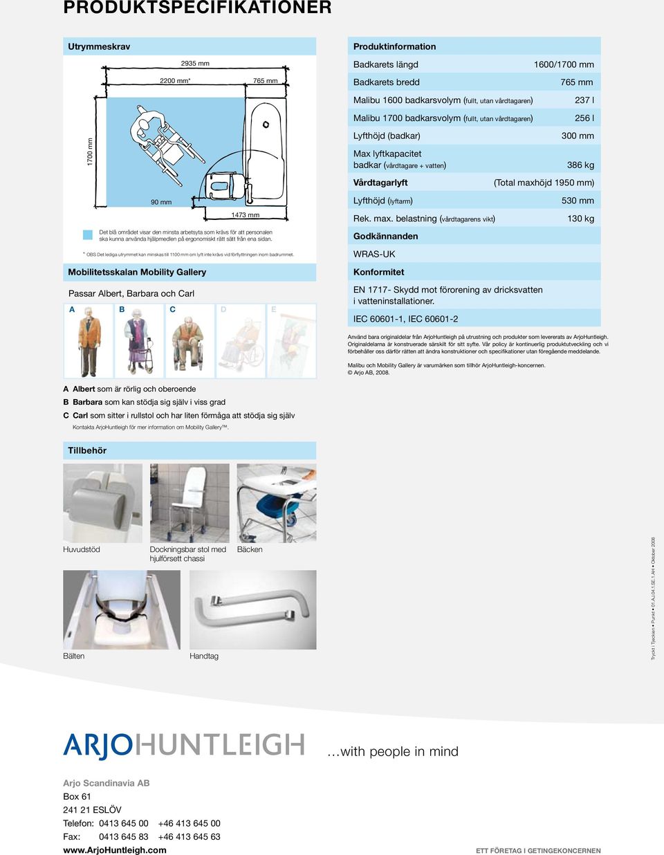 300 mm 386 kg (Total maxhöjd 1950 mm) 90 mm Mobilitetsskalan Mobility Gallery Passar Albert, Barbara och Carl 1473 mm Det blå området visar den minsta arbetsyta som krävs för att personalen ska kunna