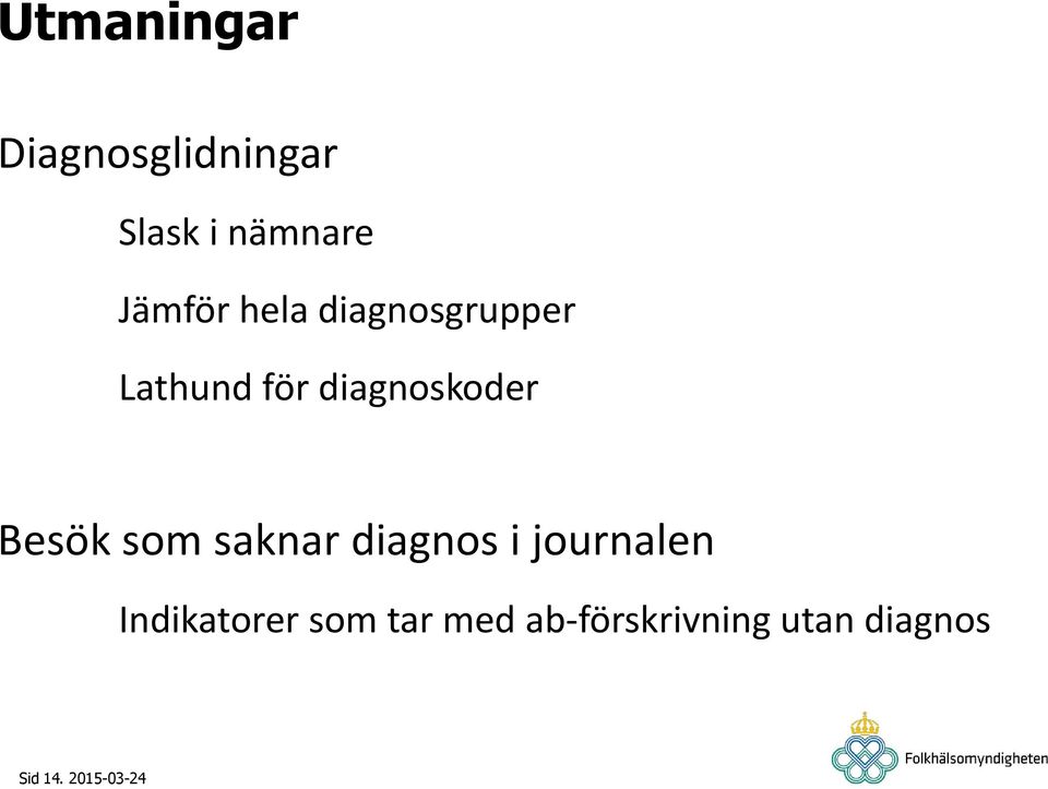 som saknar diagnos i journalen Indikatorer som tar