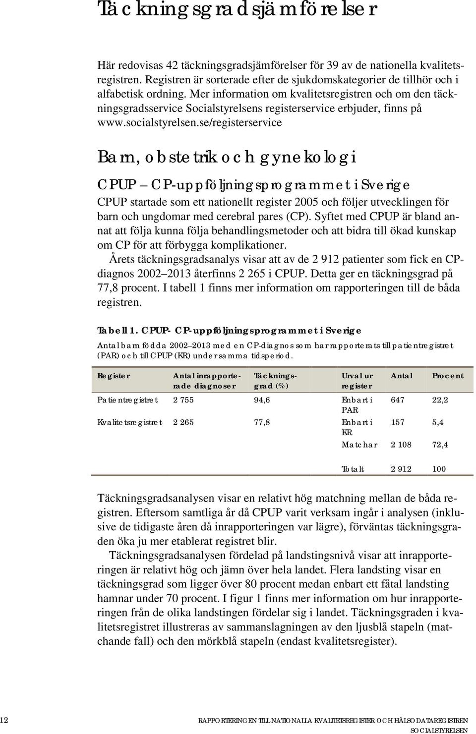 se/registerservice Barn, obstetrik och gynekologi CPUP CP-uppföljningsprogrammet i Sverige CPUP startade som ett nationellt register 2005 och följer utvecklingen för barn och ungdomar med cerebral