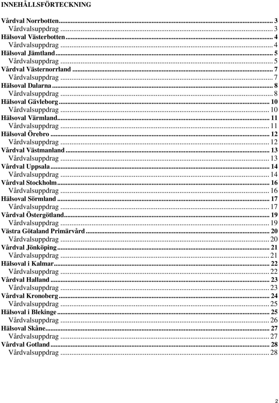 .. 14 Vårdval Stockholm... 16... 16 Hälsoval Sörmland... 17... 17 Vårdval Östergötland... 19... 19 Västra Götaland Primärvård... 20... 20 Vårdval Jönköping... 21.