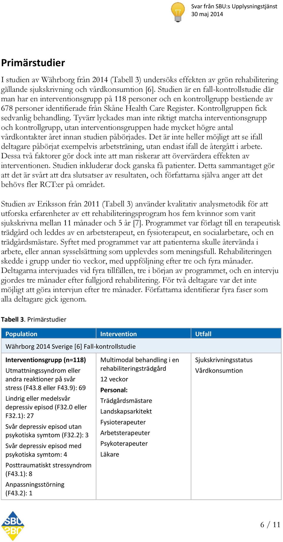 Kontrollgruppen fick sedvanlig behandling.