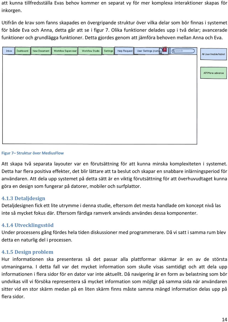 Olika funktioner delades upp i två delar; avancerade funktioner och grundlägga funktioner. Detta gjordes genom att jämföra behoven mellan Anna och Eva.