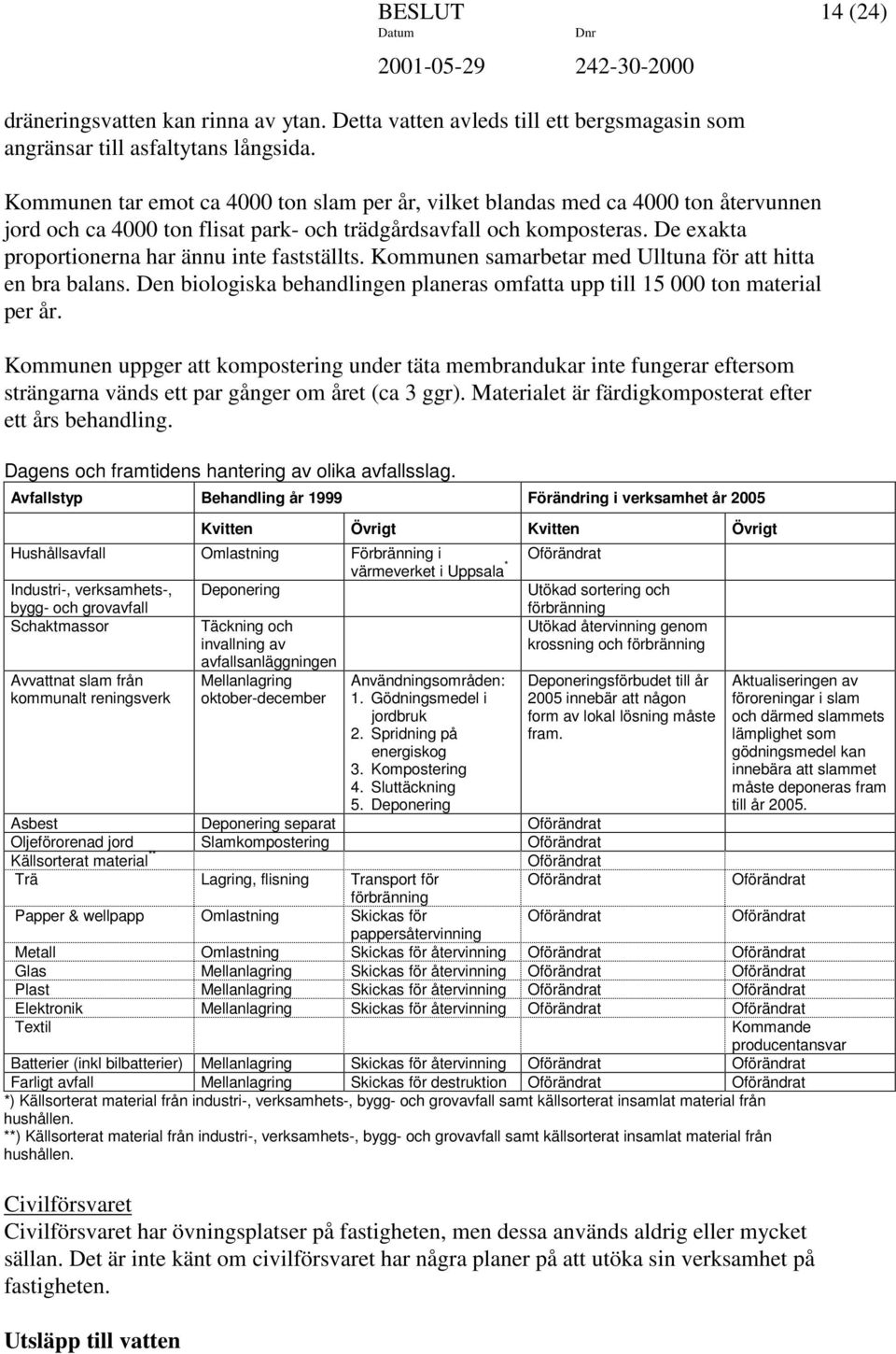 De exakta proportionerna har ännu inte fastställts. Kommunen samarbetar med Ulltuna för att hitta en bra balans. Den biologiska behandlingen planeras omfatta upp till 15 000 ton material per år.