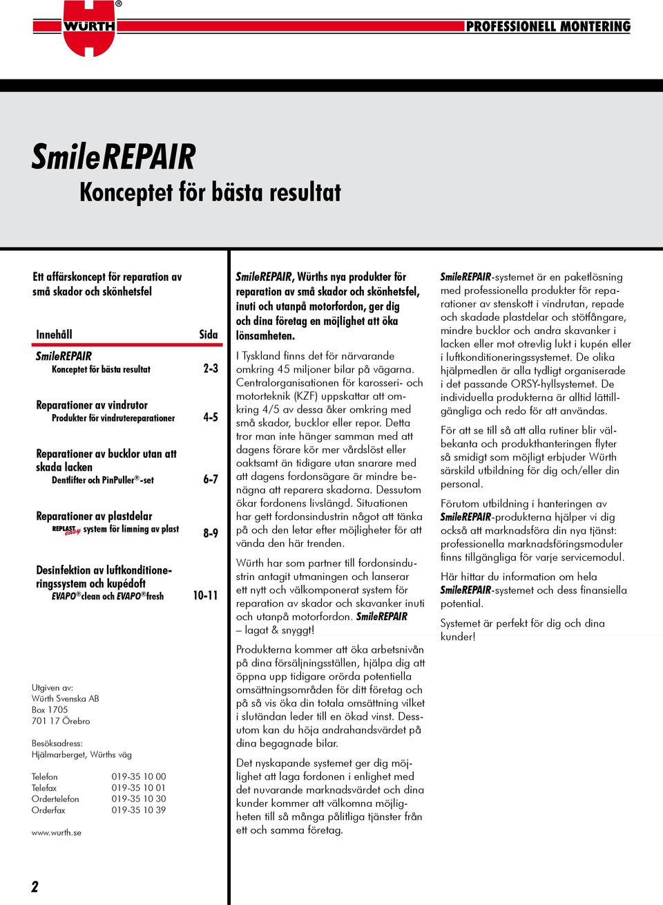 se Sida SmileREPAIR Konceptet för bästa resultat 2-3 Reparationer av vindrutor Produkter för vindrutereparationer 4-5 Reparationer av bucklor utan att skada lacken Dentlifter och PinPuller -set 6-7