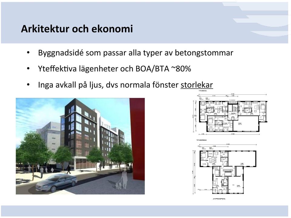 Yteffek=va lägenheter och BOA/BTA ~80%