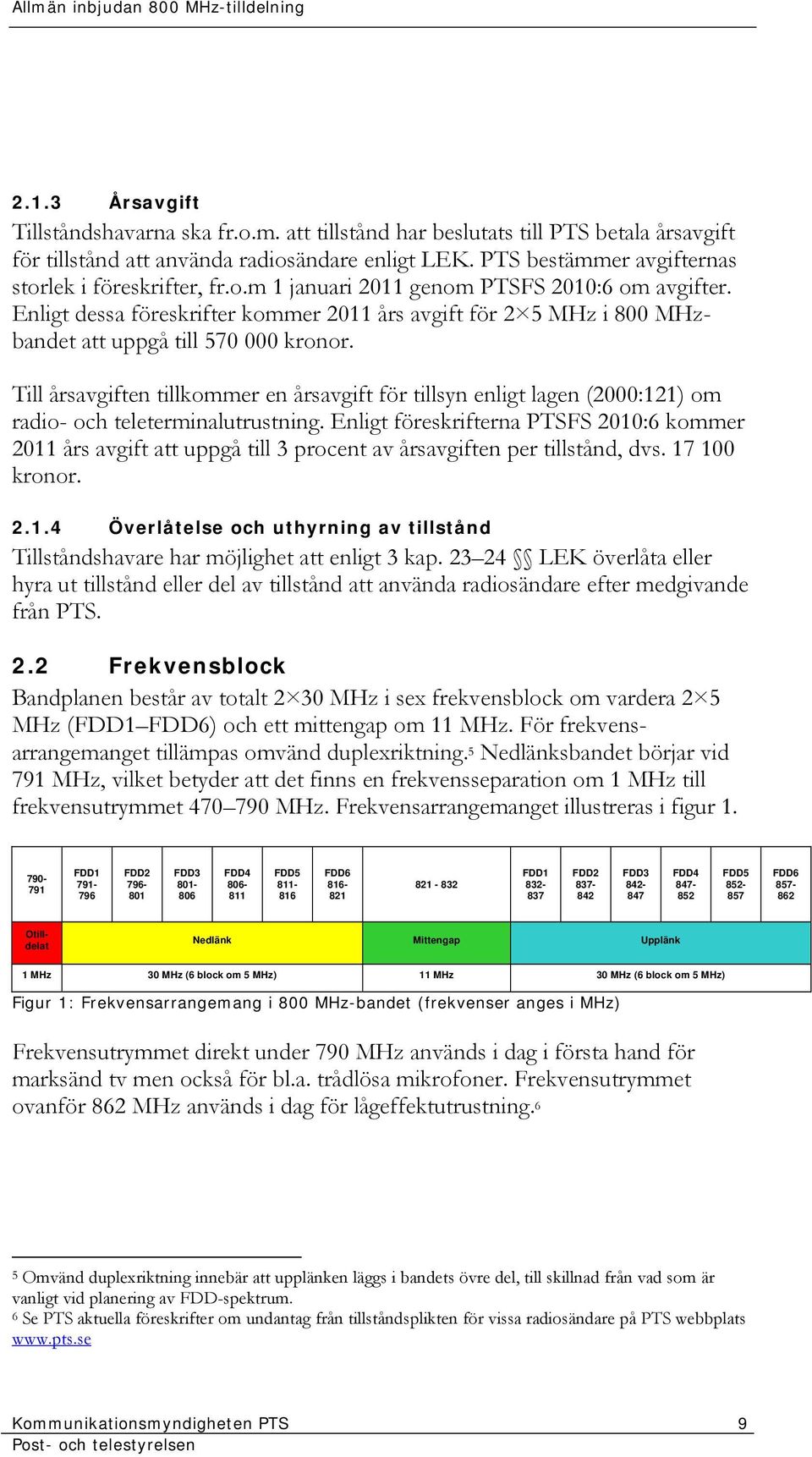 Enligt dessa föreskrifter kommer 2011 års avgift för 2 5 MHz i 800 MHzbandet att uppgå till 570 000 kronor.