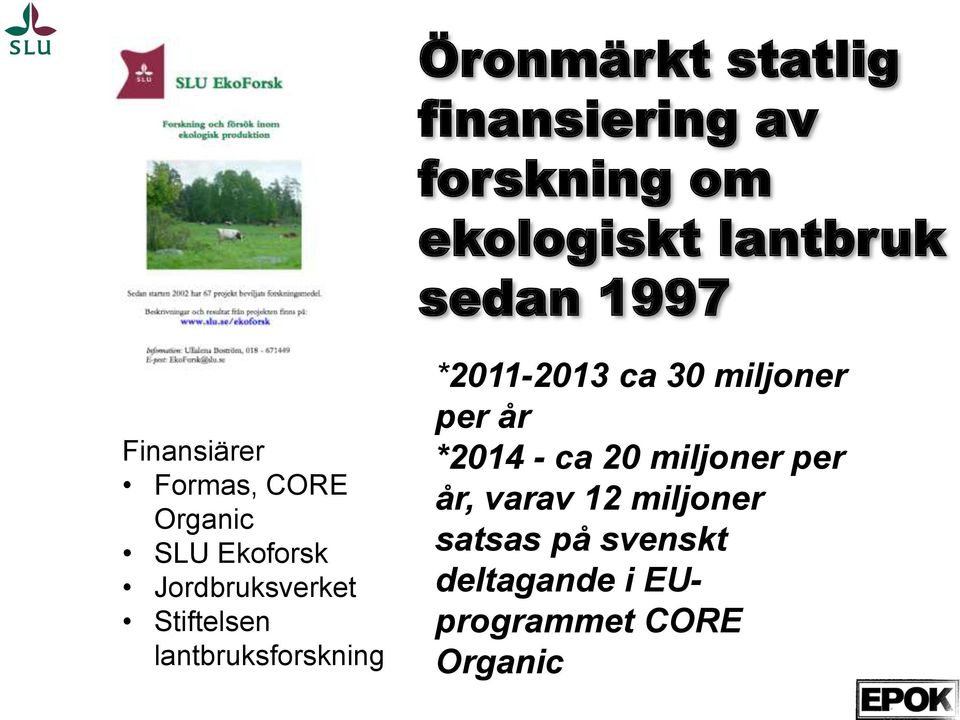 Stiftelsen lantbruksforskning *2011-2013 ca 30 miljoner per år *2014 - ca 20