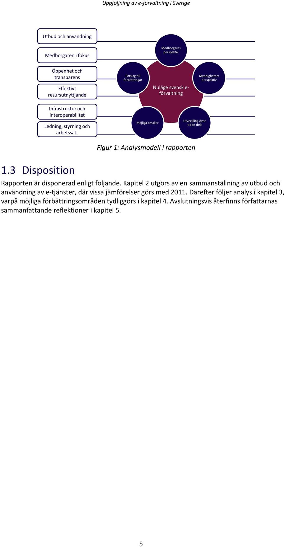 3 Disposition Rapporten är disponerad enligt följande. Kapitel 2 utgörs av en sammanställning av utbud och användning av e-tjänster, där vissa jämförelser görs med 2011.