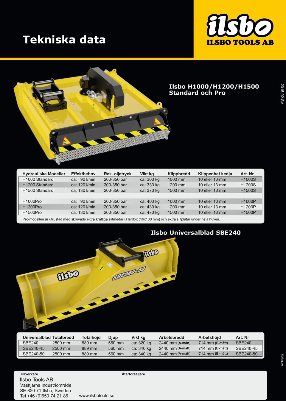 Nr H1000S H1200S H1500S H1000Pro H1200Pro H1500Pro ca: 90 l/min ca: 120 l/min ca: 130 l/min ca: 400 kg ca: 430 kg ca: 470 kg 1000 mm 1200 mm 1500 mm H1000P H1200P H1500P 2015-02-SV Ilsbo