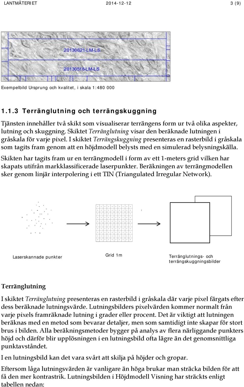 I skiktet Terrängskuggning presenteras en rasterbild i gråskala som tagits fram genom att en höjdmodell belysts med en simulerad belysningskälla.