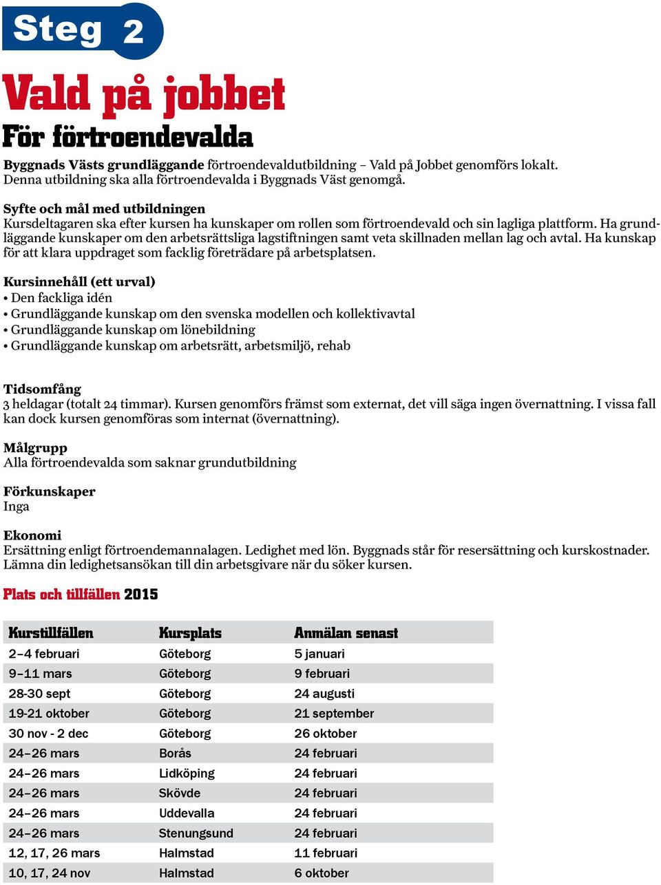 Ha grundläggande kunskaper om den arbetsrättsliga lagstiftningen samt veta skillnaden mellan lag och avtal. Ha kunskap för att klara uppdraget som facklig företrädare på arbetsplatsen.