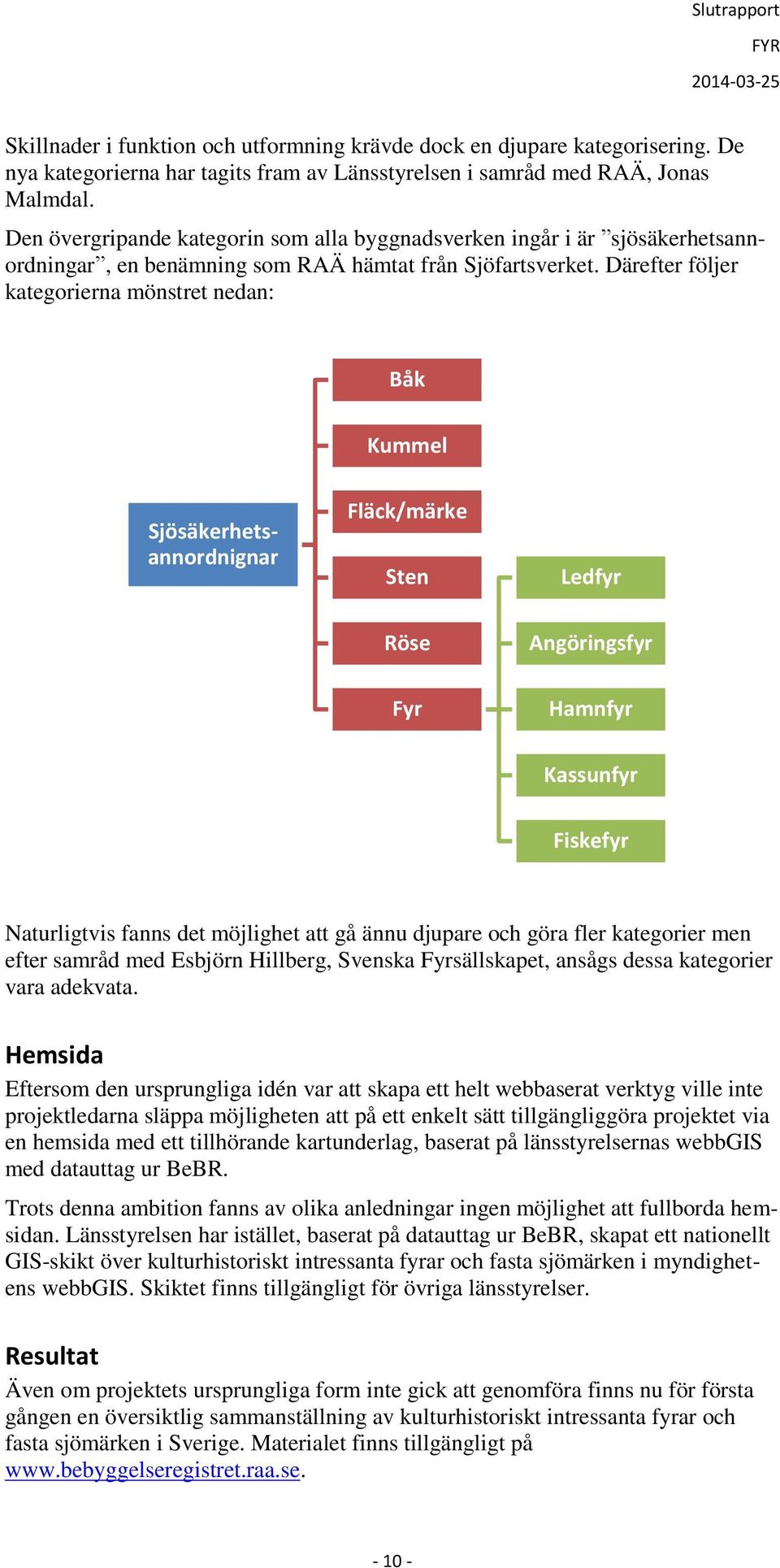 Därefter följer kategorierna mönstret nedan: Båk Kummel Sjösäkerhetsannordnignar Fläck/märke Sten Ledfyr Röse Angöringsfyr Fyr Hamnfyr Kassunfyr Fiskefyr Naturligtvis fanns det möjlighet att gå ännu