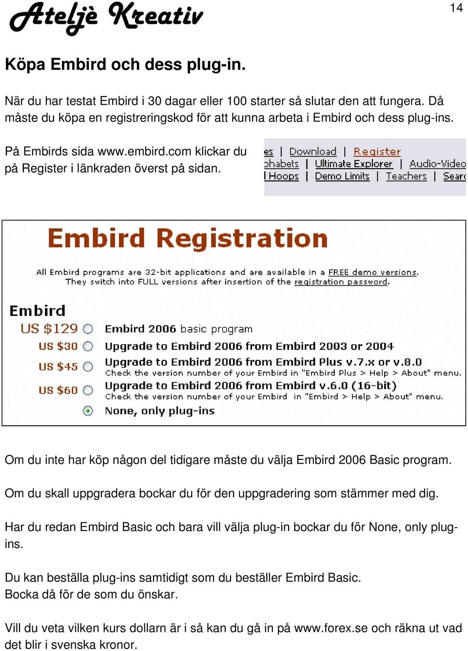 Om du inte har köp någon del tidigare måste du välja Embird 2006 Basic program. Om du skall uppgradera bockar du för den uppgradering som stämmer med dig.