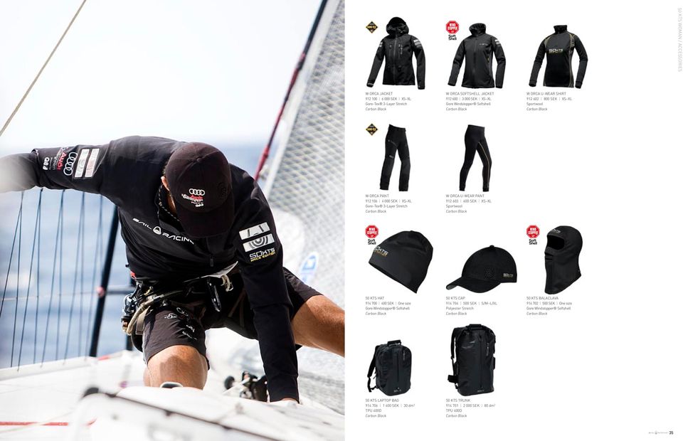 SEK XS XL Sportwool 50 Kts Hat 914 700 400 SEK One size Gore Windstopper Softshell 50 Kts Cap 914 704 500 SEK S/M L/XL Polyester Stretch 50 Kts Balaclava