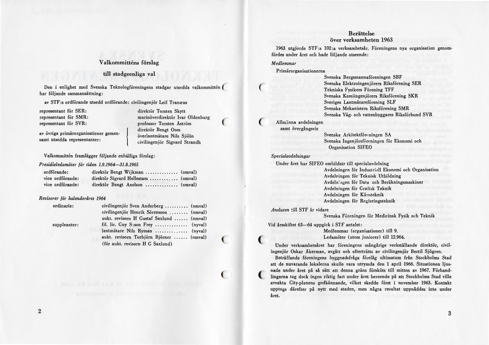 1965 I direktör Torsten Skytt marinöverdirektör Ivar Oldenburg professor Torsten Åström direktör Bengt Oom överlantmätare Nils Sjölin civilingenjör Sigvard Strandh ordförande: direktör Bengt Wijkman