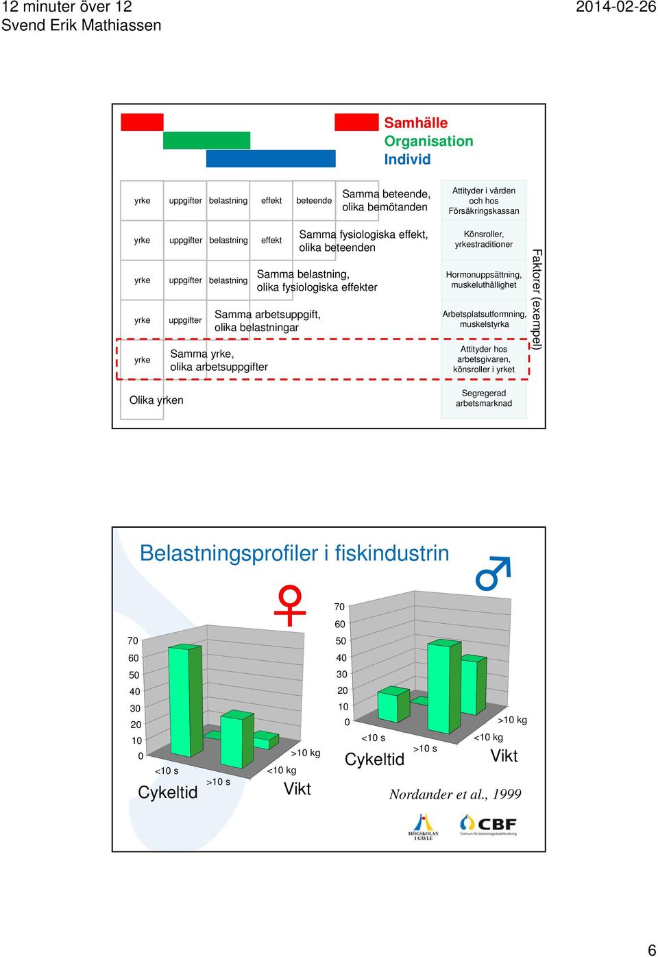 Könsroller, straditioner Hormonuppsättning, muskeluthållighet Arbetsplatsutformning, muskelstyrka Attityder hos arbetsgivaren, könsroller i t Faktorer (exempel) Olika n Segregerad