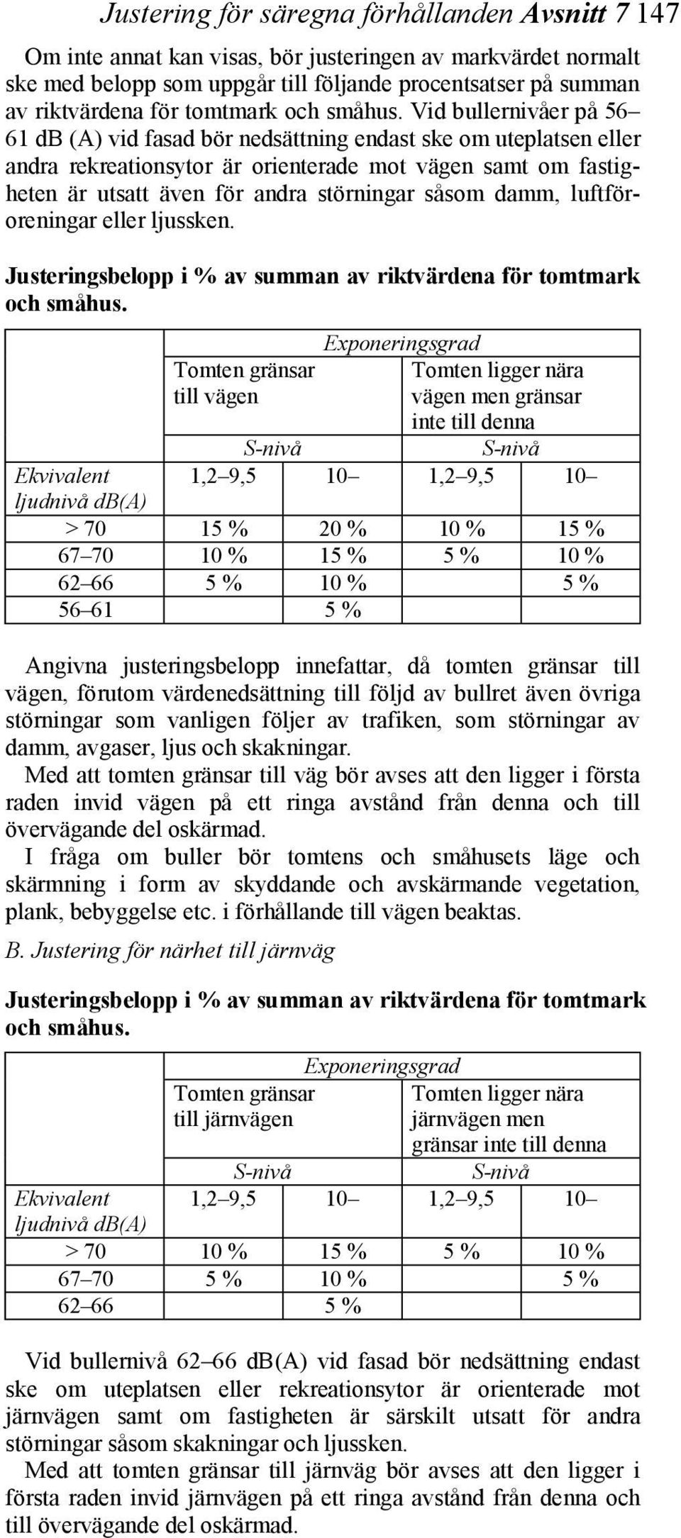 Vid bullernivåer på 56 61 db (A) vid fasad bör nedsättning endast ske om uteplatsen eller andra rekreationsytor är orienterade mot vägen samt om fastigheten är utsatt även för andra störningar såsom