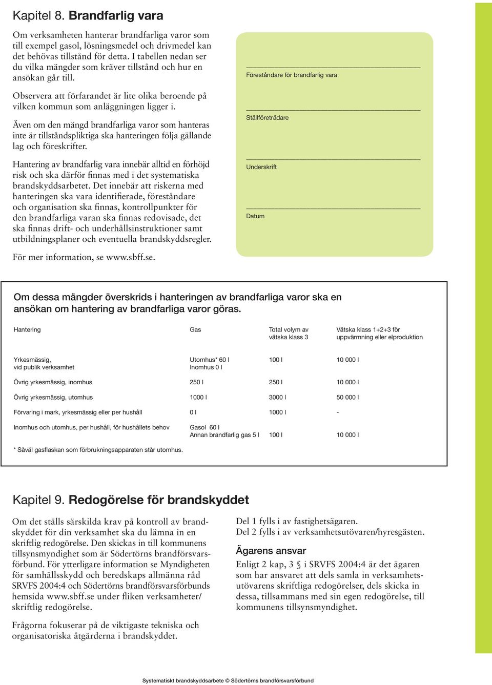 Även om den mängd brandfarliga varor som hanteras inte är tillståndspliktiga ska hanteringen följa gällande lag och föreskrifter.
